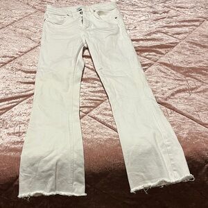Zara Cream Flare Jeans with Frayed Hem
